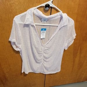 White and pink sheer crop top